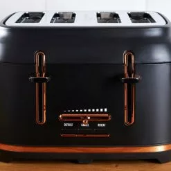 Dunelm 4 Slice Matt Black & Copper Toaster -Dunelm Garden Store 1000150237 alt04