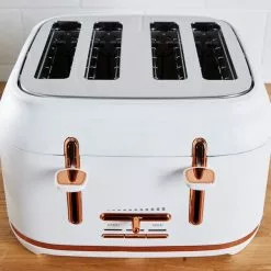 Dunelm 4 Slice Matt White & Copper Toaster -Dunelm Garden Store 1000150239 alt02