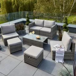 Dunelm Cancun 4 Seater Rattan Grey Modular Sofa Set