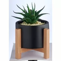 Dunelm Black Pot On A Wooden Stand With Plant -Dunelm Garden Store 30729965 alt02