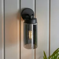 Dunelm Ellison Matt Black Smoked Glass Outdoor Wall Light -Dunelm Garden Store 30730430 alt02