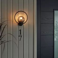 Dunelm Fort Halo Black Smoked Glass Outdoor Wall Light -Dunelm Garden Store 30730434 alt02