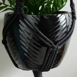 Dunelm Black Hanging Ceramic Pot With Macrame -Dunelm Garden Store 30732442 alt02
