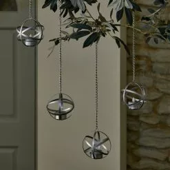 Dunelm Pack Of 4 Silver LED Hanging Solar Tea Lights -Dunelm Garden Store 30792762 alt01