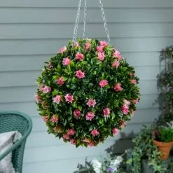 Dunelm Hanging Pink Floral Topiary Ball 25cm