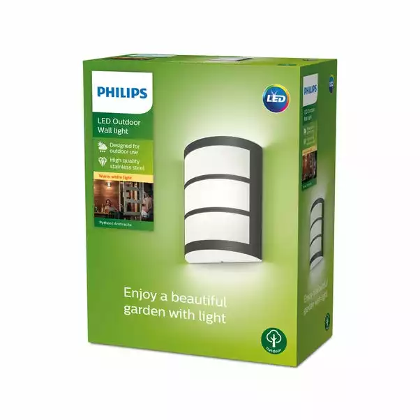 Philips Python Integrated LED Outdoor Wall Light, Warm White 1 Philips Python Integrated LED Outdoor Wall Light, Warm White