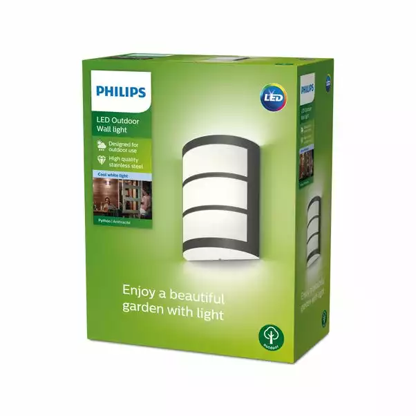 Philips Python Integrated LED Outdoor Wall Light, Cool White 1 Philips Python Integrated LED Outdoor Wall Light, Cool White
