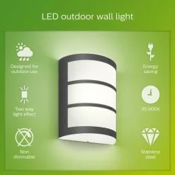 Philips Python Integrated LED Outdoor Wall Light, Cool White 9 Philips Python Integrated LED Outdoor Wall Light, Cool White -Dunelm Garden Store 30838313 alt03