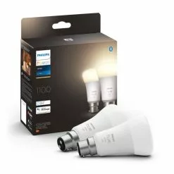 Philips HUE Smart 9.5 Watt BC LED Dimmable GLS Bulb 2 Pack